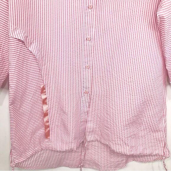 Bislife Pink White Candy Stripe Button Up Drawstring Tunic Top, Mini Dress NEW - Picture 7 of 16